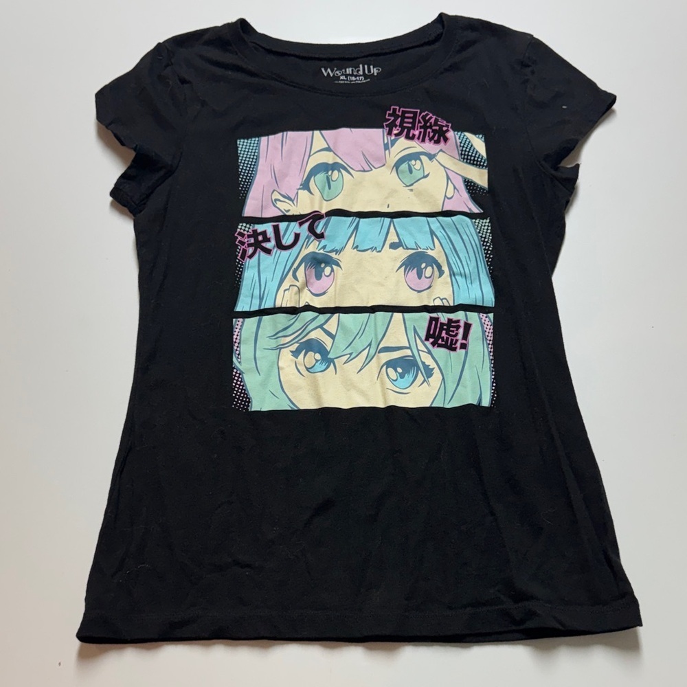 Wound Up Women’s Black Graphic Anime Panel Tee size XL (15-17)